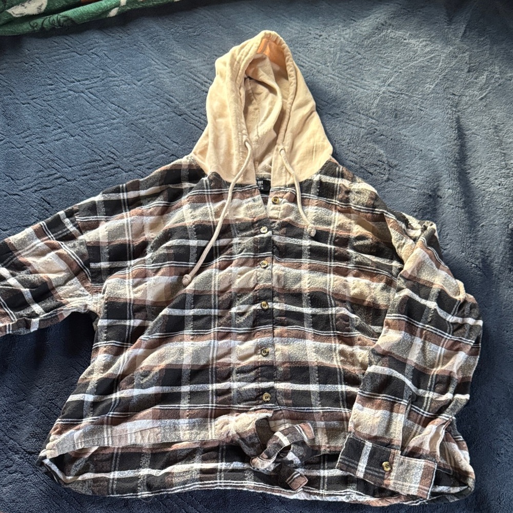 Jolie & Joy Hooded Plaid Shirt Tied in Front 3x